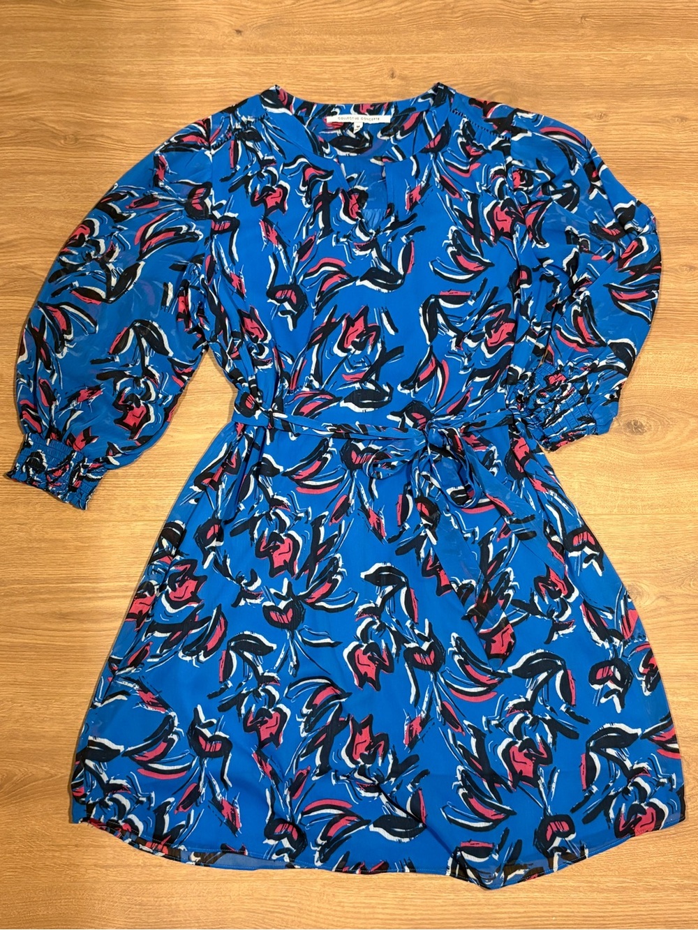 Collective Concepts Blue Abstract Floral Mini Dress